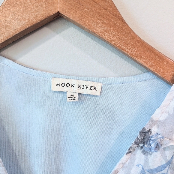 Moon River Floral Blue Ruffle Dress Size M - Picture 3 of 7